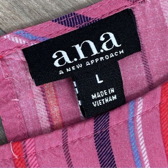 a.n.a. Striped Flounce Sleeve Tunic Blouse Pink Large - Picture 10 of 13